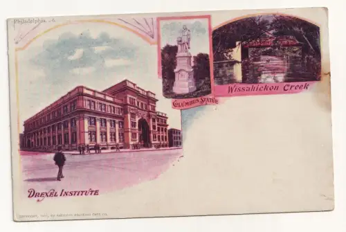 Philadelphia. DREXEL INSTITUTE. COLUMBUS STATUE. Wissahickon Creek. Alte AK
