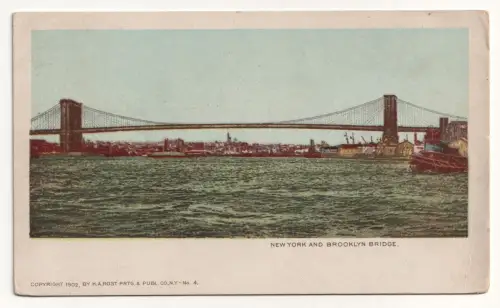 New York and brooklyn bridge. Old postcard