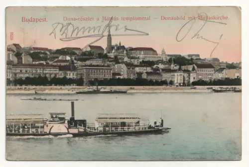 Budapest Duna-részlet a Mátyás templommal Donaubild mit Matiaskirche jahr 1908