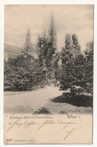 Rathhaus-Park mit Wetterhäuschen. Wien I. jahr 1902