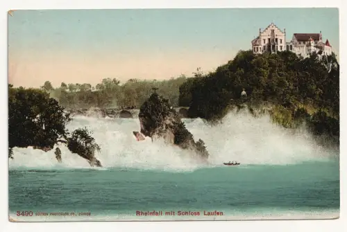 Rheinfall mit Schloss Laufen. Alte Ansichtskarte