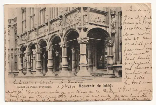 Souvenir de Liege. Portail du Palais Provincial. jahr 1900