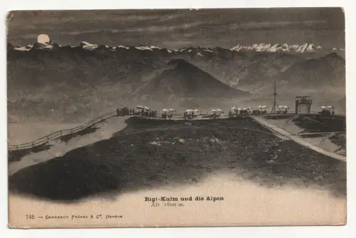 Rigi-Kulm und die Alpen. Alt. 1800 m. Alte Ansichtskarte