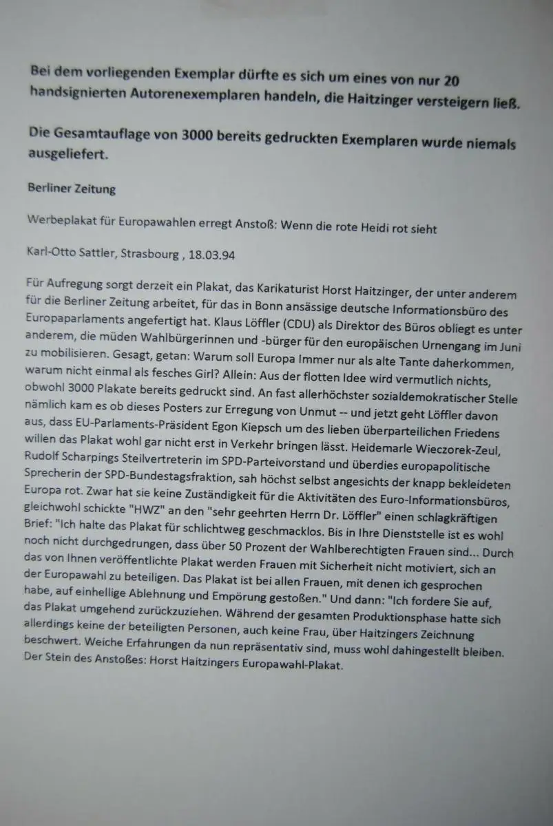 Horst Haitzinger - Europawahl 12. Juni 1994 - Plakat - signiert - Rarität 5