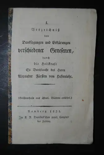 Alexander v. Hohenlohe – 8 Wunderheilungen – Bamberg 1821