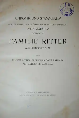 Chronik und Stammbaum der Familie Ritter - 1915