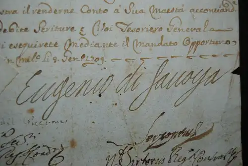 Eugen, Prinz v. Savoyen - Brief mit eigenhänd. Unterschrift -  Mailand 1709