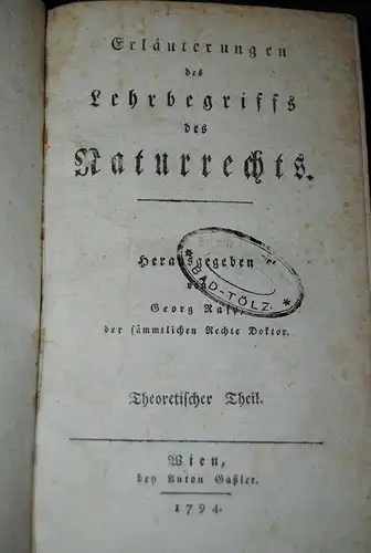 Rasp - Erläuterungen des Lehrbegriffs des Naturrechts - 2 Bde. - 1794-95