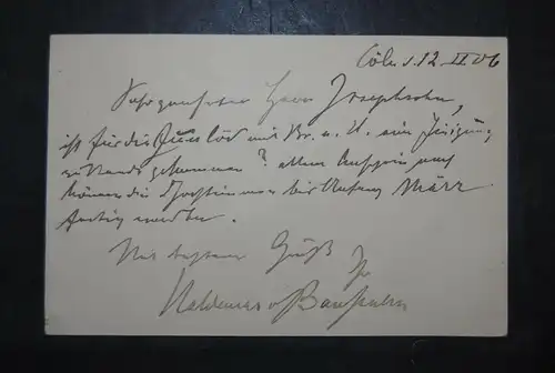 Baussnern - Komponist u. Dirigent - Eigenh. Postkarte mit Unterschrift - 1906