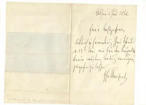 Von Hompesch-Bollheim - Eigenhändiger Brief mit Unterschrift - 1861