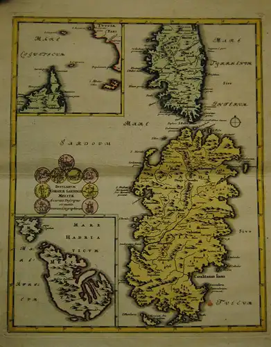 Insularum Corsicae, Sardiniae, Melitae– Altkolorierte Karte, Nürnberg 1720