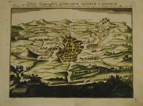 Tabula topographica Athenarum  veterum et novarum – Altkolor. Kupfer - 1720