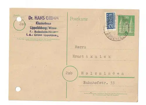 Grimm Hans - Maschinenschriftliche Postkarte mit eigenhändiger Unterschrift