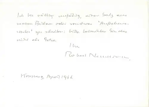 Neumann Robert - Eigenhändige Notiz mit Unterschrift - 1966