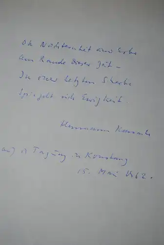 Kasack Hermann - Schriftsteller - Eigenhändiges Gedicht mit Unterschrift - 1962