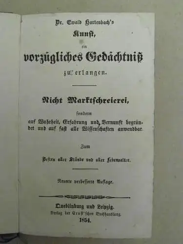 Hartenbach - Kunst ein vorzügliches Gedächtniß zu erlangen - 1854