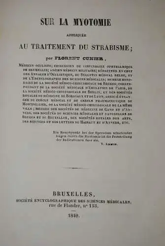 Cunier - Sur la myotomie appliquée au traitement du strabisme - 1840