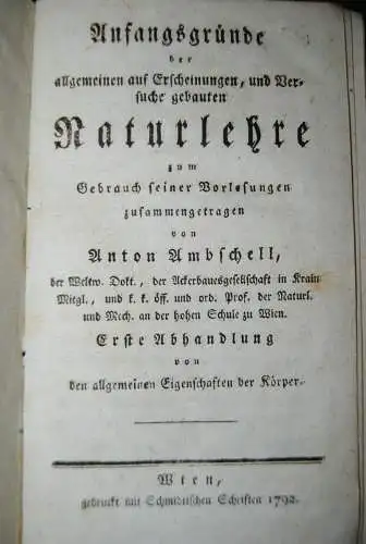 Ambeschell - Naturlehre - 3 Bde. - mit Kupfern - 1792-1793