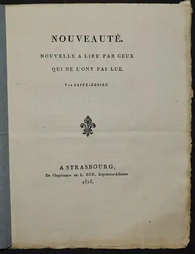 SEHR SELTENE satirische Abhandlung über die Nouveauté von Saint-Désiré - 1818