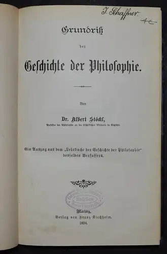 Grundriß der Geschichte der Philosophie von Albert Stöckl - 1894