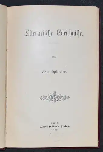 Carl Spitteler - Literarische Gleichnisse - 1892 - ERSTE AUSGABE