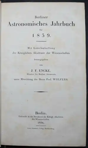 Berliner astronomisches Jahrbuch für 1859 - Astronomie - Astronomy  - Mathematik