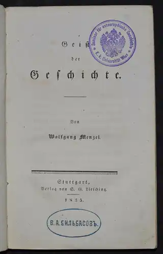 Geist der Geschichte 1835 - Erste Ausgabe, selten - W. Menzel