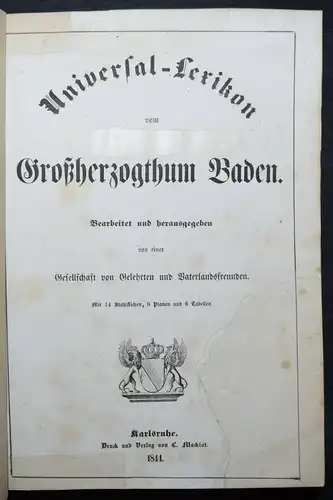 UNIVERSAL-LEXIKON VOM GROSSHERZOGTHUM BADEN - 1844 - HUHN - TRACHTEN - BADENIA