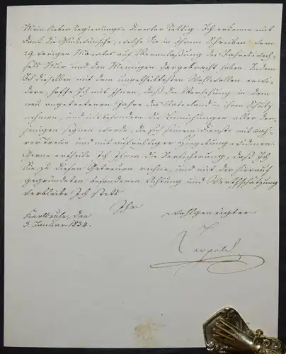 KARL LEOPOLD, GROSSHERZOG VON BADEN, EIGENHÄNDIGER BRIEF VOM JANUAR 1834