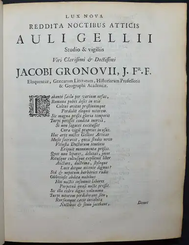 Aulus Gellius - Noctium Atticarum libri XX - Die attischen Nächte. Leiden 1706
