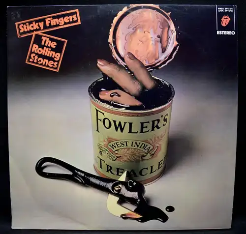 Rolling Stones, signierte Autogrammkarte 1970 u. 2 x Sticky Fingers Vinyl Rock