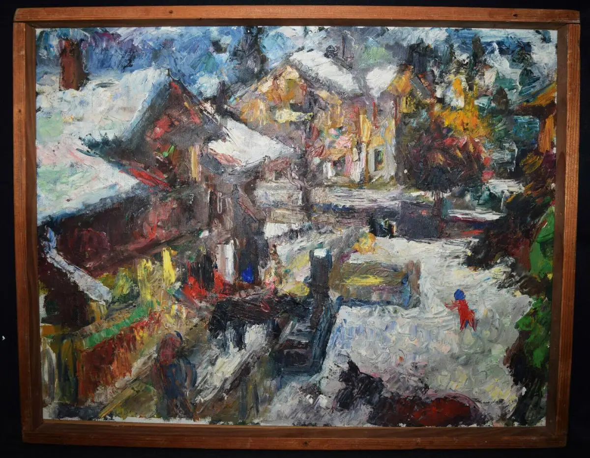Karl Gerber, Dorf im Tessin um 1950 Öl auf Karton 60 x 47 cm - IMPRESSIONISMUS 0