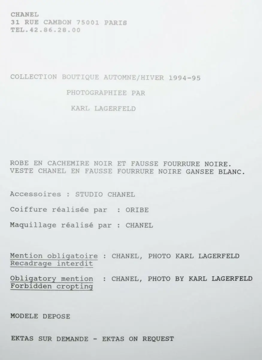 Lagerfeld, 5 Orig.-Photographien - Paris, Chanel 1994 MODE 1