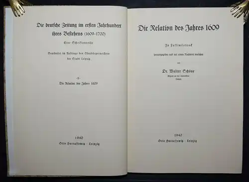 Die Relation des Jahres 1609 - Walter Schöne - Faksimile 1940