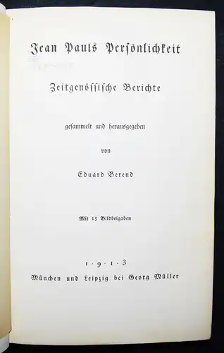 JEAN PAUL - BIOGRAPHIE SCHÖNER HALB-LEDER - Berend, Jean Pauls Persönlichkeit