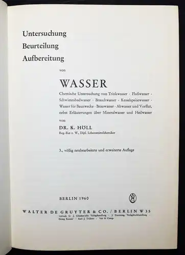 Höll, Untersuchung, Beurteilung, Aufbereitung von Wasser CHEMIE 