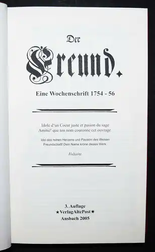 Der Freund. Eine Wochenschrift 1754-56