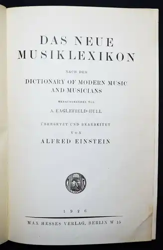 Einstein, Das neue Musiklexikon - 1926 ERSTE DEUTSCHE AUSGABE