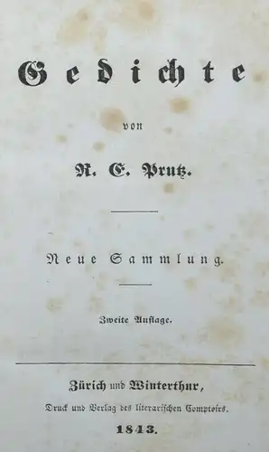 Prutz, Neue Gedichte COMPTOIRS 1843 LYRIK VORMÄRZ REVOLUTION 1848-1849