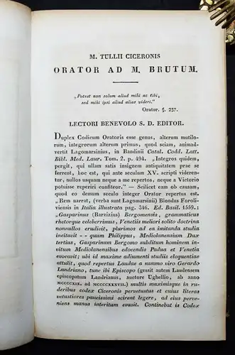 Cicero, M. Tullii Ciceronis Orator Brutus - 1830 - ALTPHILOLOGIE - ANTIKE