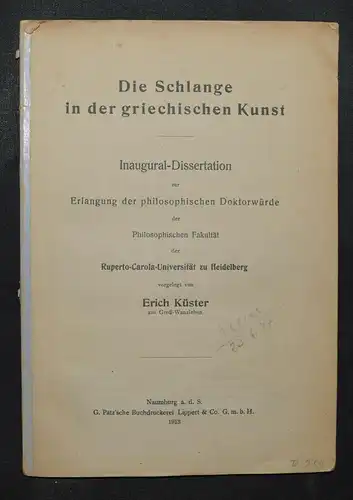 Die Schlange in der griechischen Kunst von Erich Küster - 1913