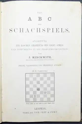 Minckwitz, Das ABC des Schachspiels - 1884 - Schach - Chess - echecs