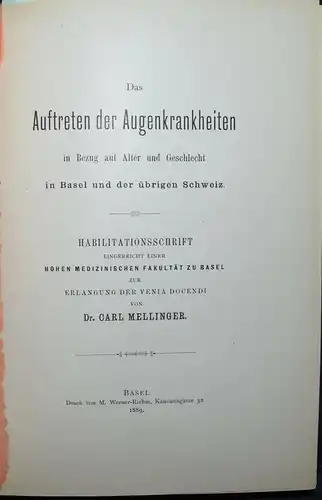 OPHTHALMOLOGIE – BASLER ARBEITEN - AUGENKRANKHEITEN - AUGENHEILKUNDE - 1889-1920