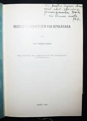 Wieselgren, Quellenstudien zur Volsungasaga MYTHOLOGIE SAGEN ISLAND SCHWEDEN