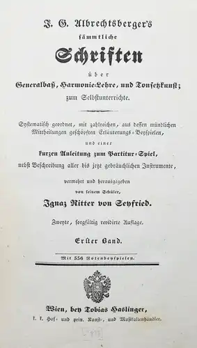 Albrechtsberger - Sämmtliche Schriften - 1837 - Harmonielehre - Tonsetzkunst