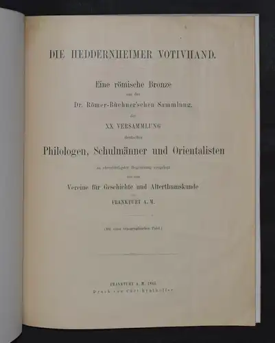 Die Heddernheimer Votivhand 1861 - Jakob Becker