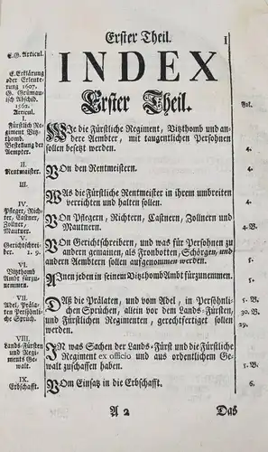 Summarischer Index Ueber die Landts-Freyheit - Bavarica - Bayern - 1765