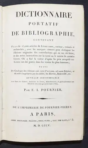 Fournier, Dictionnaire portatif de bibliographie - 1805 - Erste Ausgabe