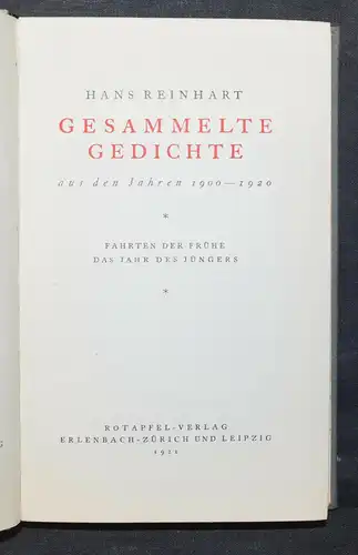 Reinhart - Gesammelte Dichtungen. 1898 bis 1922