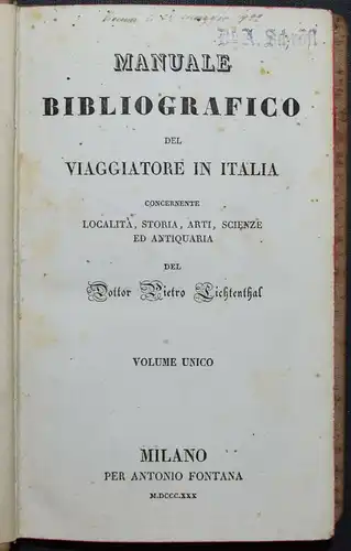 Lichtenthal, Manuale bibliografico del viaggiatore in Italia - 1830 bibliografia